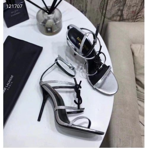 Saint Laurent Cassandra YSL Strappy Sandal Silver YSL-3259